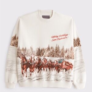 Abercrombie Budweiser Graphic Crew Sweater - warm beige pattern NWT